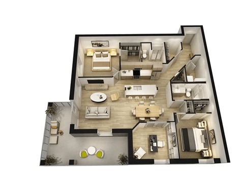 Floor plan for 2 beds, 2 baths, 1486 sqft